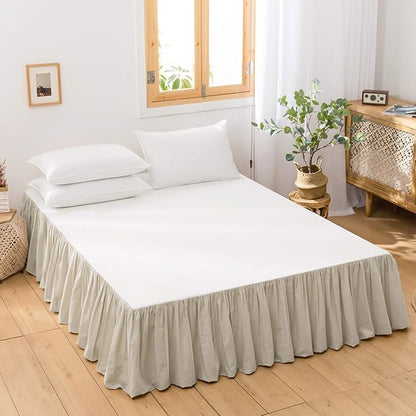 BISELINA French Linen Bed Skirt with Pleated Frills 14-Inch Tailored Drop Natural Flax Cotton Blend Dust Ruffle Soft Cozy Farmhouse Bedding (14" King, Linen)