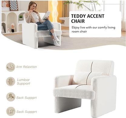 Gaussen Sherpa Oversized Accent Chair for Bedroom, Modern Living Room With Pillow, Fluffy Sofa, Upholstered Arm Chair, Comfy for Office/Home (Winter)