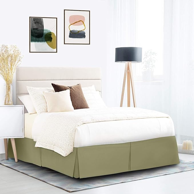 Nestl Green Bed Skirt Cal King Size - Cal King Bed Skirt 14 Inch Drop - Brushed Microfiber Bed Skirts - Hotel Quality Pleated Bed Skirt - Shrinkage & Fade Resistant