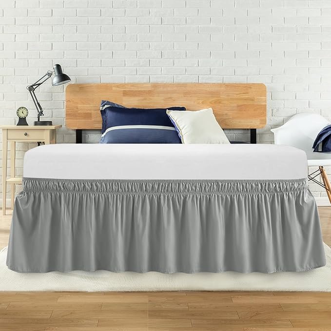 Full Bed Skirt, Elastic Wrap Around Bed Skirt Full Size, Bed Skirts for Adjustable Bed, Easy Fit with 14" Drop Length Tailored Drop Dust Ruffle (Grey)