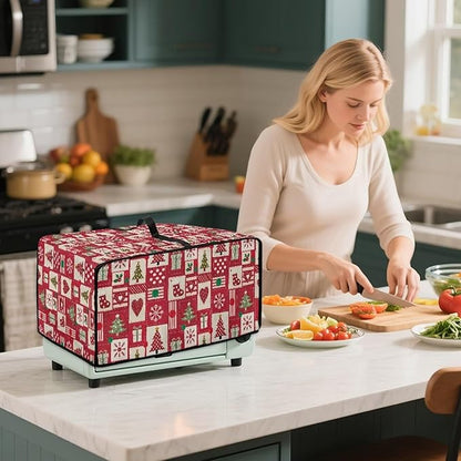 Christmas Decor Air Fryer Toaster Oven Dust Cover Washable Convection Oven Cover Stylish Kitchen Appliance Protector Decorations Countertop Accessories, S, Christmas Patchwork Print