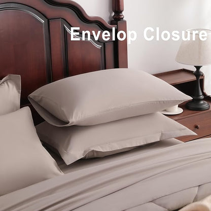 NTBAY King Comforter Set with Sheets, 7 Pieces Soft and Breathable King Bedding Set, Bed in a Bag, Down Alternative Comforter Set Solid Color All Season, King Bedding Set, Taupe