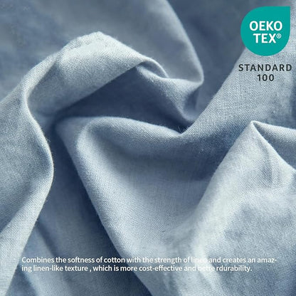 BISELINA French Linen Bed Skirt with Pleated Frills 14-Inch Tailored Drop Natural Flax Cotton Blend Dust Ruffle Soft Cozy Farmhouse Bedding (14" Full, Ruffle Dusty Blue)