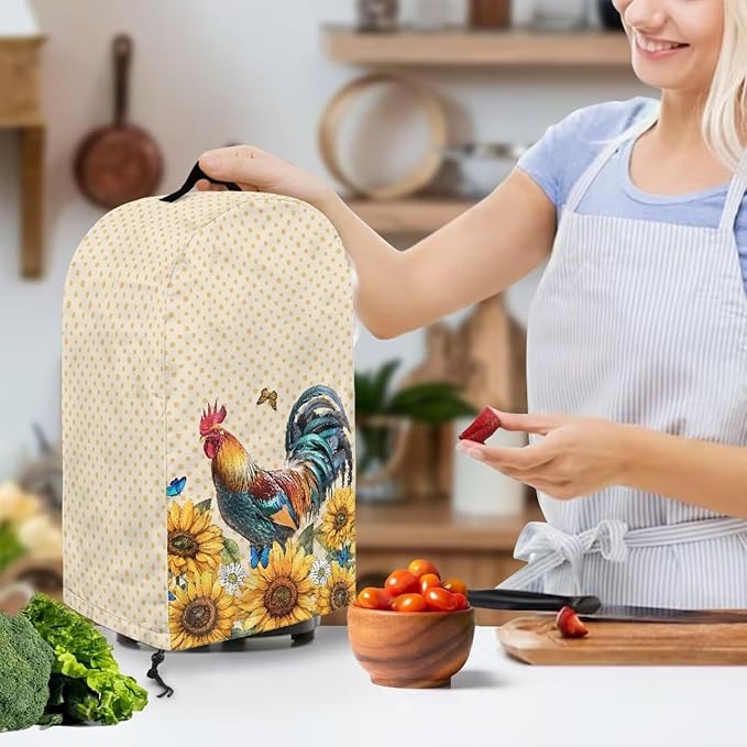 Rooster Sunflower Blender Dust Cover Stand Mixer or Coffee Maker Appliance Covers with Drawstring, Anti Fingerprint Polyester Dust Proof Stain Resistant Blender Cover for Home Kitchen