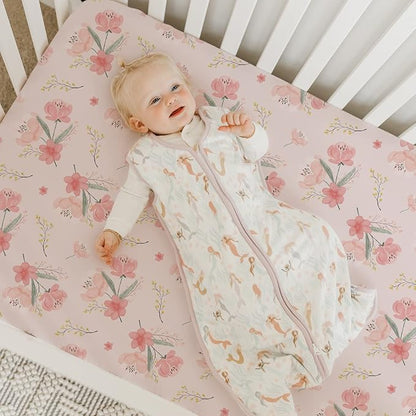 BROLEX Baby Fitted Crib Sheets: Kid Crib Sheets - Set of 2 for Toddler Standard Size Crib Mattress for Boys and Girls - Jersey Knit Crib Bed Sheets Pink Blossom