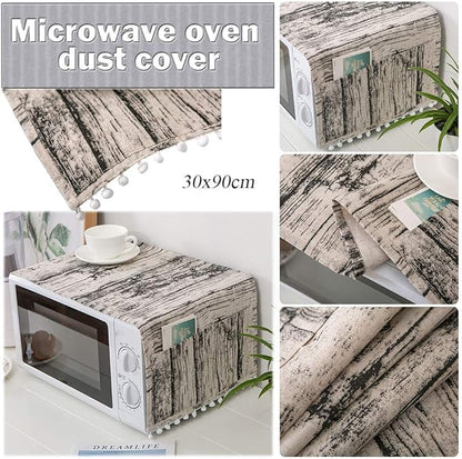 AKOAK 1 Pack 30cm x 90cm/11.81" x 35.43" Household Kitchen Microwave Dust Cover Cotton Linen Oven Cover with Storage Bag Home Decoration Accessories (Wood Grain)