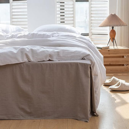 BISELINA French Linen Bed Skirt with Pleated Corner 18-Inch Tailored Drop Natural Flax Cotton Blend Basic Dust Ruffle Soft Cozy Farmhouse Bedding (18" Twin, Basic Grey)