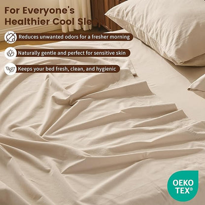 100% Linen Sheet Set King Size Extra Deep Pocket Fits 18-24 Inch Mattress, Breathable & Soft, Smooth 6-Piece Set for Thick Mattresses Hotel Luxury Bedding（King, Linen）