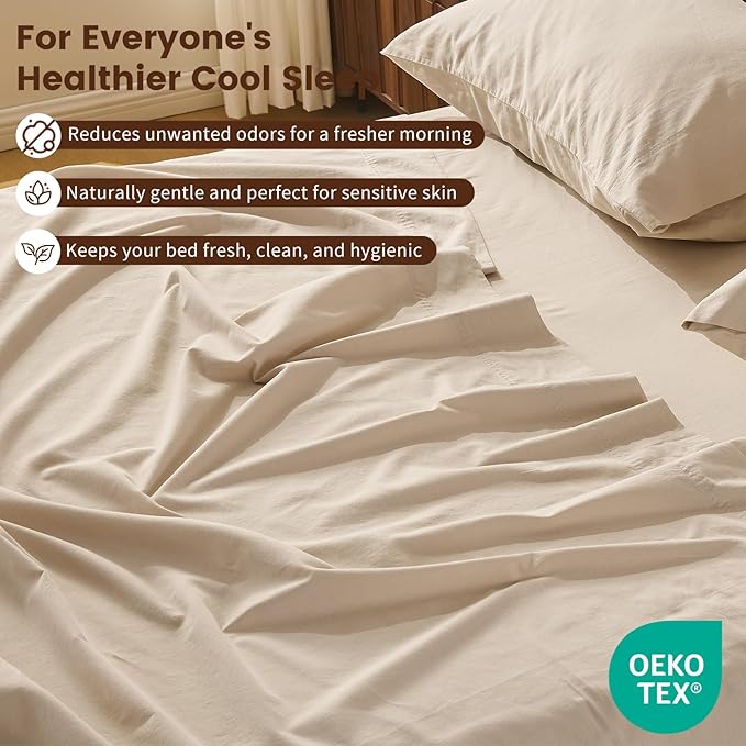100% Linen Sheet Set Queen Size Extra Deep Pocket Fits 18-24 Inch Mattress, Breathable & Soft, Smooth 6-Piece Set for Thick Mattresses Hotel Luxury Bedding（Queen, Linen）