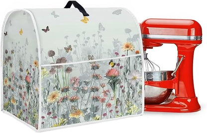 Floral Mixer Covers for Kitchen Aid 6-8 Quart Mixer Dust Cover with Top Handle Dustproof Food Processor Cover Kitchen Appliance Accessories