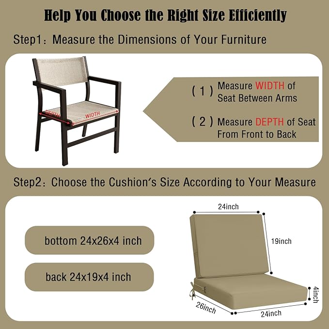 idee-home Outdoor Cushions for Patio Furniture, Outdoor Seat Cushion, Waterproof Couch Hampton Bay Deep Seat Replacement Chair Cushions for Garden Lawn Backyard Deck, 24 x 26