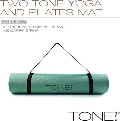 TONE Fitness Yoga Mat 1/4" Thick Non Slip Exercise & Pilates Mat for Home Workouts with Carrying Strap | Multiple Options