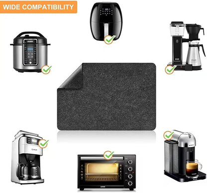 2 Pcs Heat Resistant Mat for Air Fryer, Coffee Maker, Toaster - Black Rectangular Felt & Silicone Countertop Protector with Sliding Function