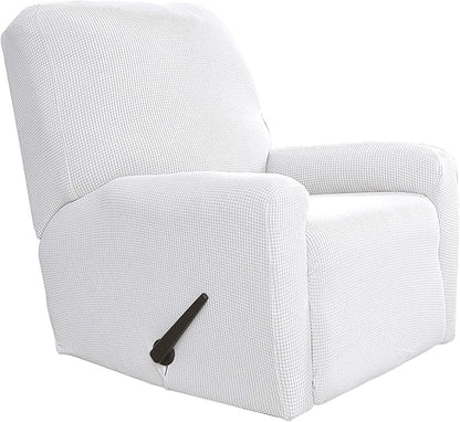 Easy-Going Recliner Stretch Sofa Slipcover Sofa Cover 4-Pieces Furniture Protector Couch Soft with Elastic Bottom Spandex Jacquard Fabric Small Checks(Recliner,Snow White,Large)