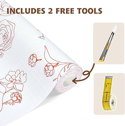 Shelf Liners for Kitchen Cabinets 17in x 20FT Non Adhesive Drawer Liner Red and White Floral Thickened Shelf Liner Paper Strong Non-Slip Easy to Clean for Tool Box with Knife and Tape Measure
