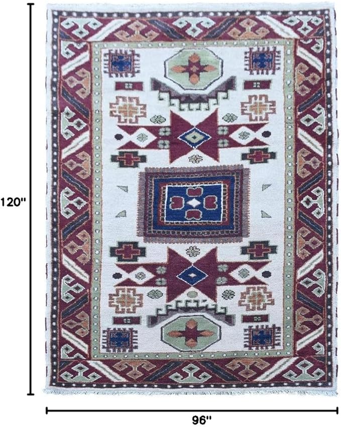 Hand Knotted Wool & Silk ECO-Friendly Oriental Area Rugs - 8'x10', Rectangle Shape, Cream Burgundy Color, Classic Oriental Traditional, Medium Pile Handmade Area Rugs (AF0102)