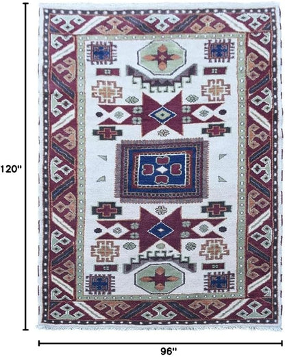 Hand Knotted Wool & Silk ECO-Friendly Oriental Area Rugs - 8'x10', Rectangle Shape, Cream Burgundy Color, Classic Oriental Traditional, Medium Pile Handmade Area Rugs (AF0102)