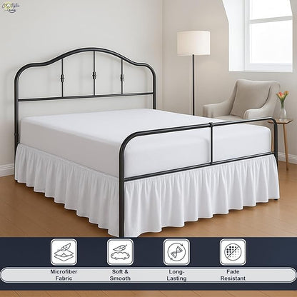 Cottington Lane Ruffled Bed Skirt Twin Size with Split Corner, Brushed Microfiber Hotel Quality White Dust Ruffle, 16 Inch Drop Gathered Bedskirt, Soft and Stylish, Shrinkage and Fade Resistant
