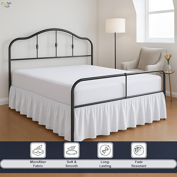 Cottington Lane Ruffled Bed Skirt Full Size with Split Corner, Brushed Microfiber Hotel Quality White Dust Ruffle, 16 Inch Drop Gathered Bedskirt, Soft and Stylish, Shrinkage and Fade Resistant