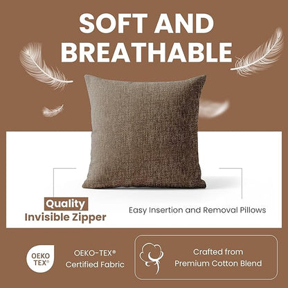 Haven & Glow Decorative Throw Pillow Cover – Square Cushion Case with Zipper | Modern Sofa, Couch & Bed Accent Pillow Covers for Living Room, Bedroom & Home Decor | 18 x 18 inches – Silver Brown – 2Pc