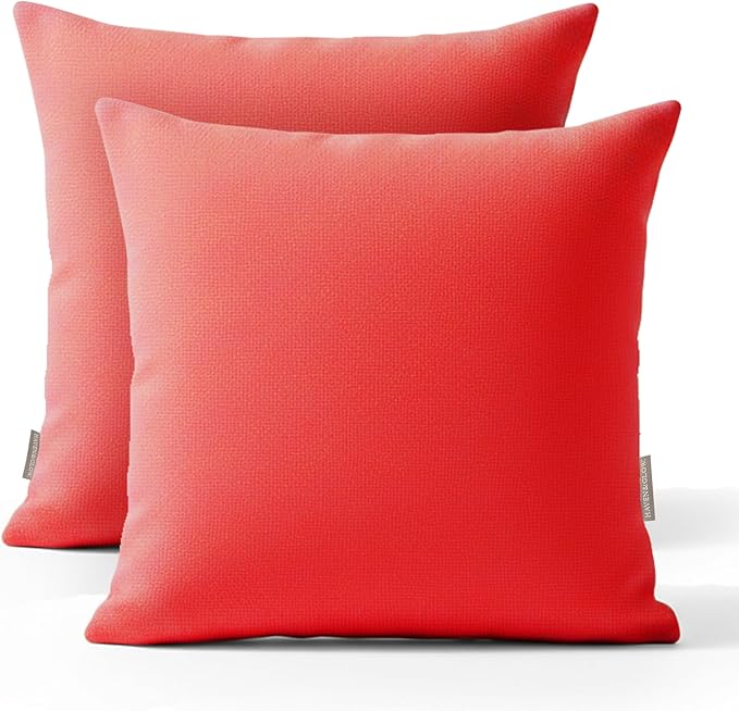 Haven & Glow Decorative Throw Pillow Cover – Square Cushion Case with Zipper | Modern Sofa, Couch & Bed Accent Pillow Covers for Living Room, Bedroom & Home Decor | 18 x 18 Inch – Red – Pack of 2