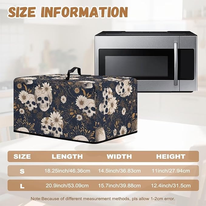 Microwave Oven Cover, Skull Halloween Dust Oil Proof Waterproof Machine Protector Decorative Kitchen Appliance Cover Reusable Microwave Food Covers Prevents Splatters Universal Size