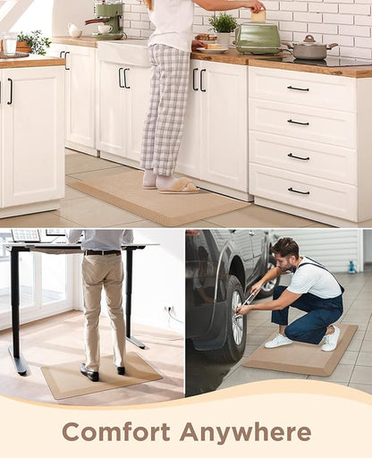 Ophanie Kitchen Mats for Floor, 3/4 Inch Thick Kitchen Rugs, 20'' x 48'' Anti Fatigue Standing Cushioned Mat, Waterproof,Comfort Ergonomic Mat for Office, Home, Sink, Beige Non-Slip Bottom