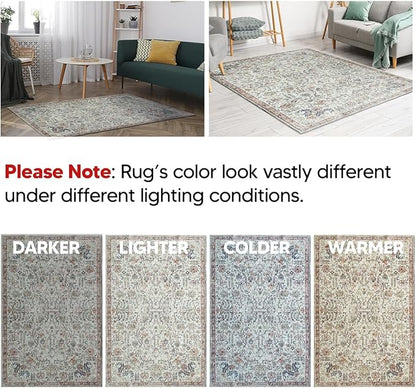 Keen Home Design 4x6 Rug - Machine Washable Area Rug with Non-Slip Backing, Ideal for Living Room, Dining Room, Bedroom - Vintage, Easy Clean, Durable, Low Pile Rug - (4' x 6')