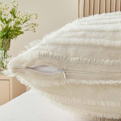 BEDELITE Body Pillow Cover with Zipper Closure, Decorative Boho Fleece Pillowcase 20 x 54 Inches, Luxury Fluffy Plush Long Body Pillow Pillowcase for All Seasons(Beige-Boho)