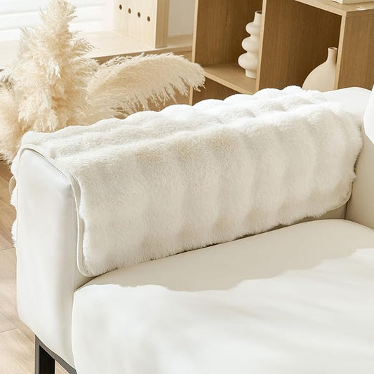 Faux Fur Armrest Cover Backrest Cover Fuzzy Plush Thick Bubble Sofa Cover Luxury Soft Cozy Couch Cover Anti-Slip Sofa Slipcover Washable Furniture Protector (Ivory,28"x28")