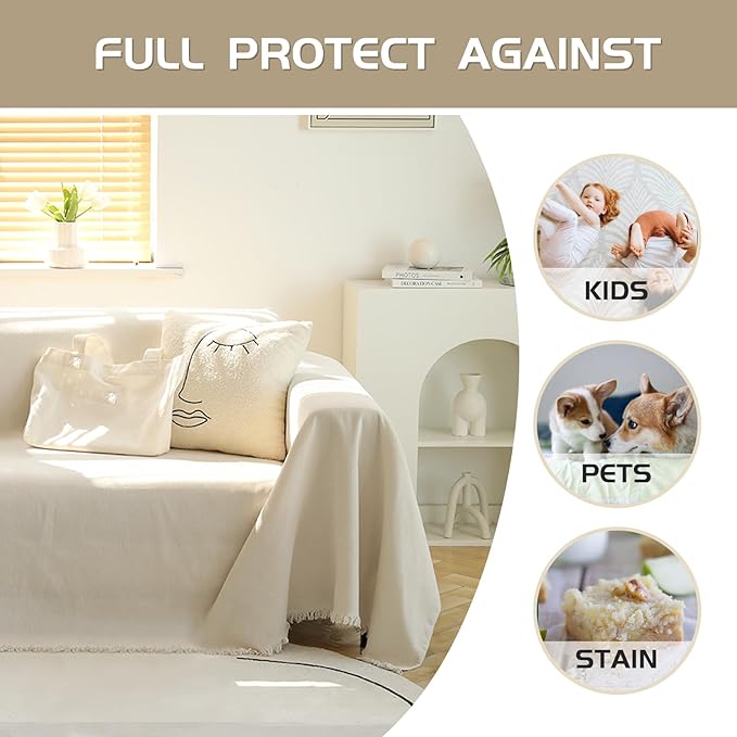 MEETSKY Couch Cover Sofa Cover Washable Love Seat Couch Covers Single Chenille Couch Cover Living Room Dogs Couch Protector Sofa Slipcovers for Pets,Kids, 71"x 102", Beige