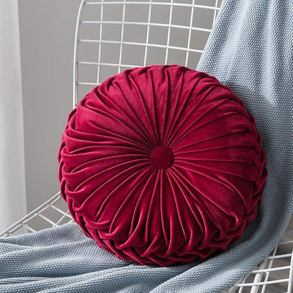 MOCOFO 14" Velvet Pleated Round Pumpkin Throw Pillow Couch Cushion Floor Pillow for Sofa Chair Bed Car Home Decorative