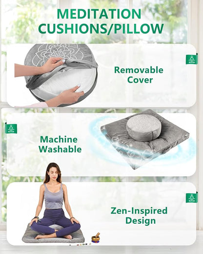 Hihealer Meditation Cushion Set – Large Rose Velvet Zafu & Zabuton Floor Pillow Traditional Tibetan Yoga Bolster for Adults Buckwheat Filled for Comfort Support