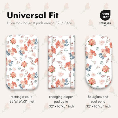 Gllquen Baby Bassinet Sheets 4 Pack, Breathable Cozy Fitted Mattress Sheet, Elastic Travel Crib Fashionable Floral Pattern, Standard Cradle Safe Sheets for Baby Boys Girls 32"x16" (Flower)