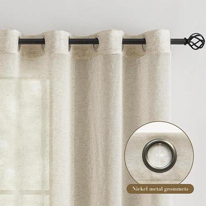 Anmao Flax Linen Curtains for Living Room 84 Inch Length 2 Panels Set, Light Filtering Sheer Window Curtain Drapes for Bedroom with Nickel Grommet, 52 Inch Wide Each Panel, Linen Color