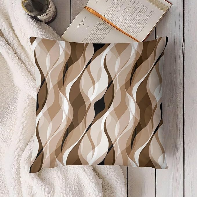 Brown Throw Pillow Covers Modern Abstract Grey and Brown Striped Decorations for Bedroom Living Room Farmhouse Sofa Pillows Bed Couch 20x20 Inch