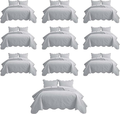 IR Imperial Rooms 10 Pack Twin Quilt Bedding Set (68" x 86") - Bulk Wholesale for Hotels, Guest Bedroom & Airbnbs - Lightweight Microfiber Reversible Floral Embossed Quilts Bedspreads (Silver)