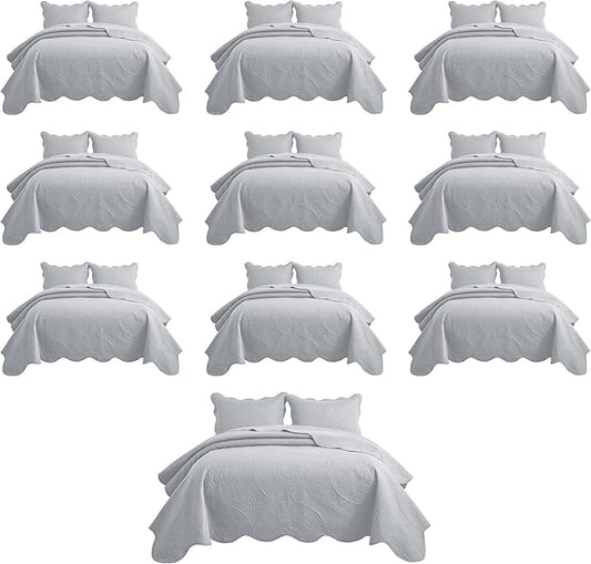 IR Imperial Rooms 10 Pack Twin Quilt Bedding Set (68" x 86") - Bulk Wholesale for Hotels, Guest Bedroom & Airbnbs - Lightweight Microfiber Reversible Floral Embossed Quilts Bedspreads (Silver)