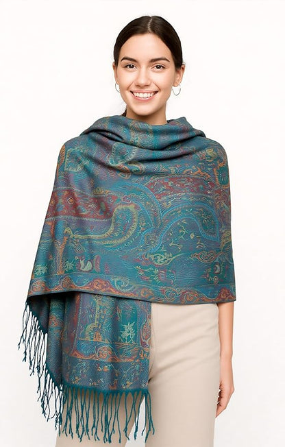 Achillea Big Paisley Pashmina Shawl Wrap for Women – Elegant Scarf for Weddings, Evening Dresses, Festivals & Daily Wear