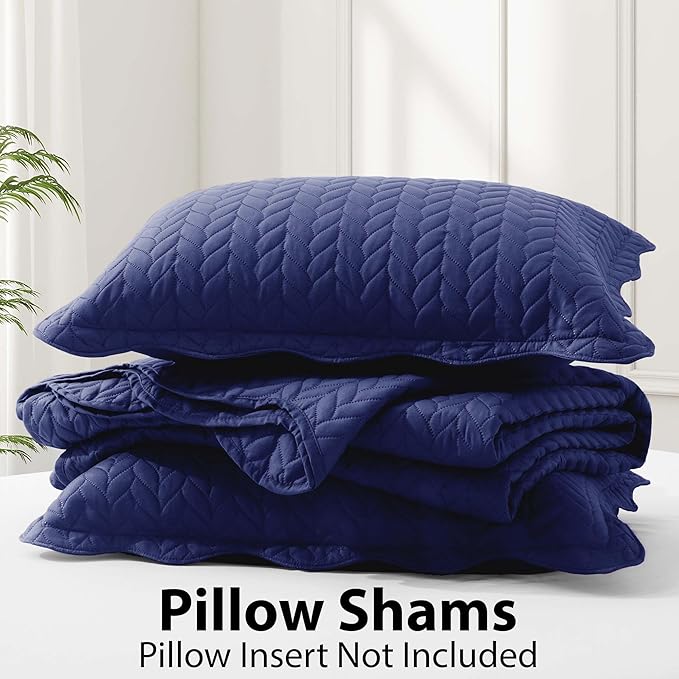 IR Imperial Rooms King Quilt Bedding Set Size (106" x 96") + 2 Pillow Shams (20" x 36"+ 2") - 3 Pcs All Season Lightweight Reversible Microfiber Coverlet Embossed Quilt Bedspread (Navy)