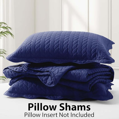 IR Imperial Rooms King Quilt Bedding Set Size (106" x 96") + 2 Pillow Shams (20" x 36"+ 2") - 3 Pcs All Season Lightweight Reversible Microfiber Coverlet Embossed Quilt Bedspread (Navy)