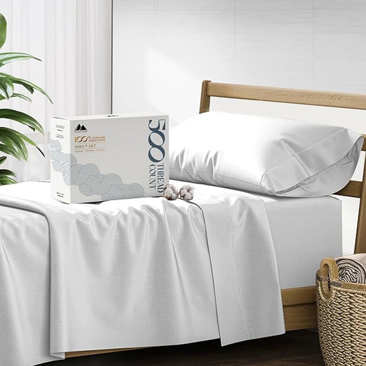 Mayfair Linen 100% Cotton Twin XL Sheet Set - 500 Thread Count Sheets Twin XL Size 3 PC Set (Silver), Soft, Cooling, Hotel-Quality 16" Deep Pocket Sateen Weave Cotton Bedsheet for Dorm Room