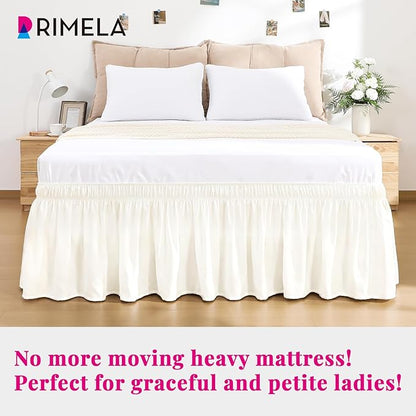 RIMELA Cream White Bed Skirt Queen Size 18 Inch Drop, Wrap Around Elastic Bedskirt, Dust Ruffle for Adjustable Bed Base Machine Washable Easy to Install Bed Skirts
