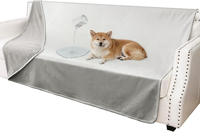 Waterproof Blanket for Couch, Leak Proof Dog Bed Blankets Reversible, Pet Throw Sofa Furniture Protector Machine Washable-68 x82,Light Grey+Dark Grey