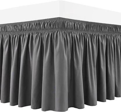 RIMELA King Grey Bed Skirt Wrap Around Elastic Dust Ruffles Solid Color Wrinkle and Fade Resistant with Elastic Belt Easy to Install Dark Gray for King & California King Size 15 Inch Drop