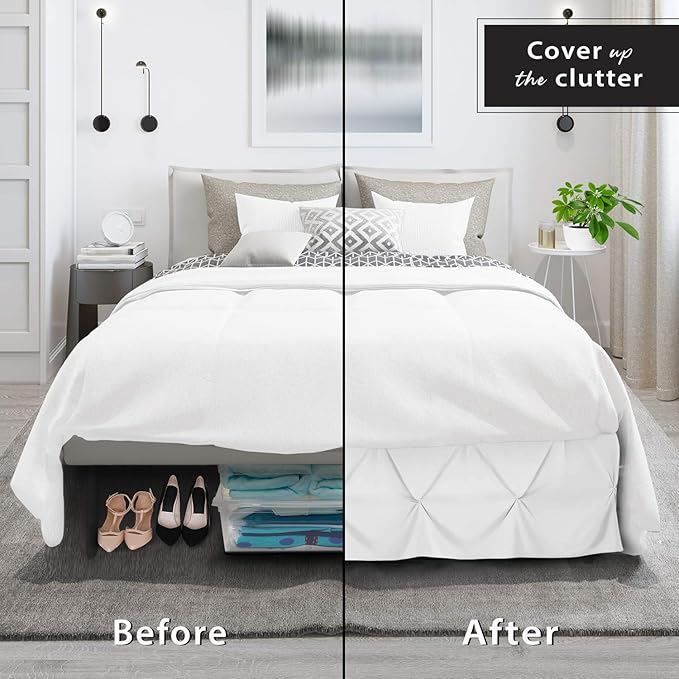 Nestl White Pinch Pleat Cal King Bed Skirt, 14" Drop, Microfiber