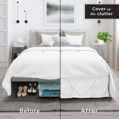 Nestl White Pinch Pleat Cal King Bed Skirt, 14" Drop, Microfiber