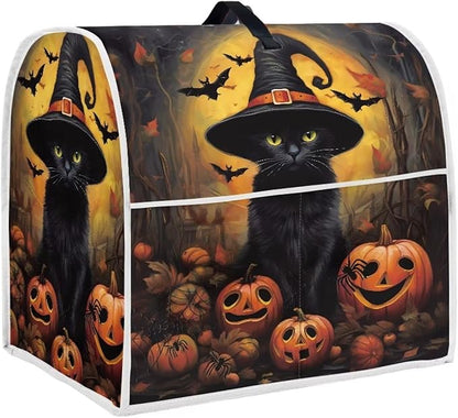 Halloween Mixer Covers - Black Cat Pumpkin Indoor Kitchen Decorations, Polyester Dustproof Cover with Pockets, Compatible with 6-8 Quart Stand Mixer