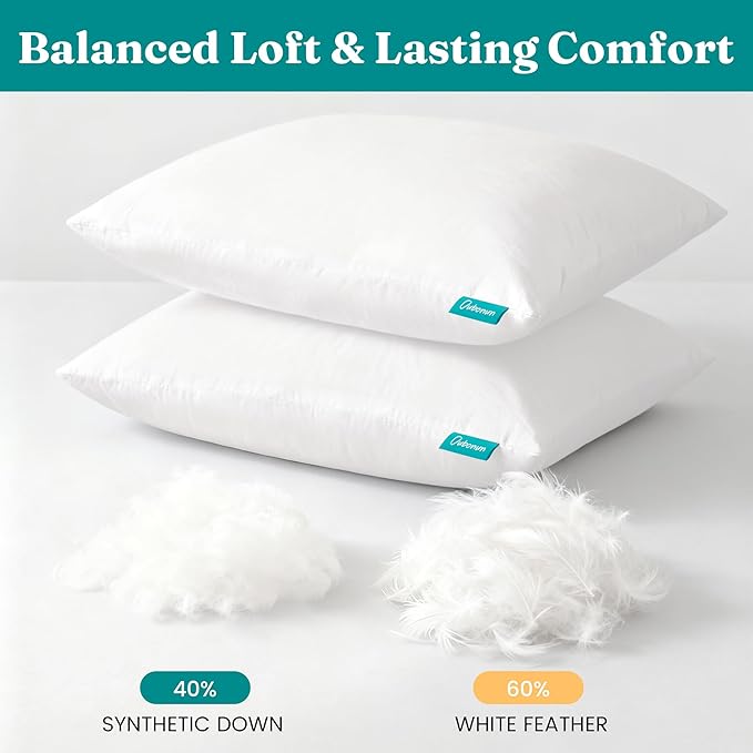 Oubonun 16x16 Feather Down Alternative Throw Pillow Inserts, 100% Cotton Cover, Medium Firm Decorative Pillow Inserts for Couch, Sofa, Bed, Chair (Set of 2)