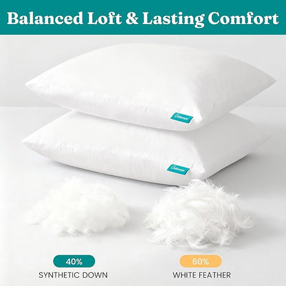 Oubonun 16x16 Feather Down Alternative Throw Pillow Inserts, 100% Cotton Cover, Medium Firm Decorative Pillow Inserts for Couch, Sofa, Bed, Chair (Set of 2)